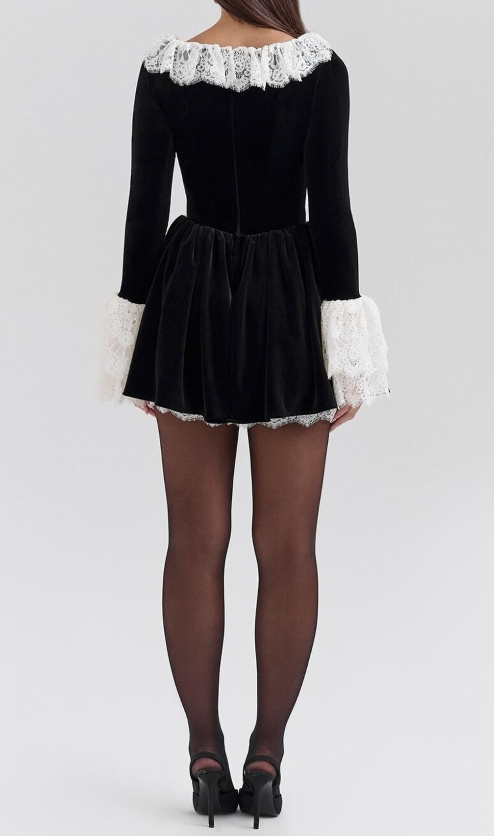 Coy Black Long Sleeve Lace Velvet Mini Dress