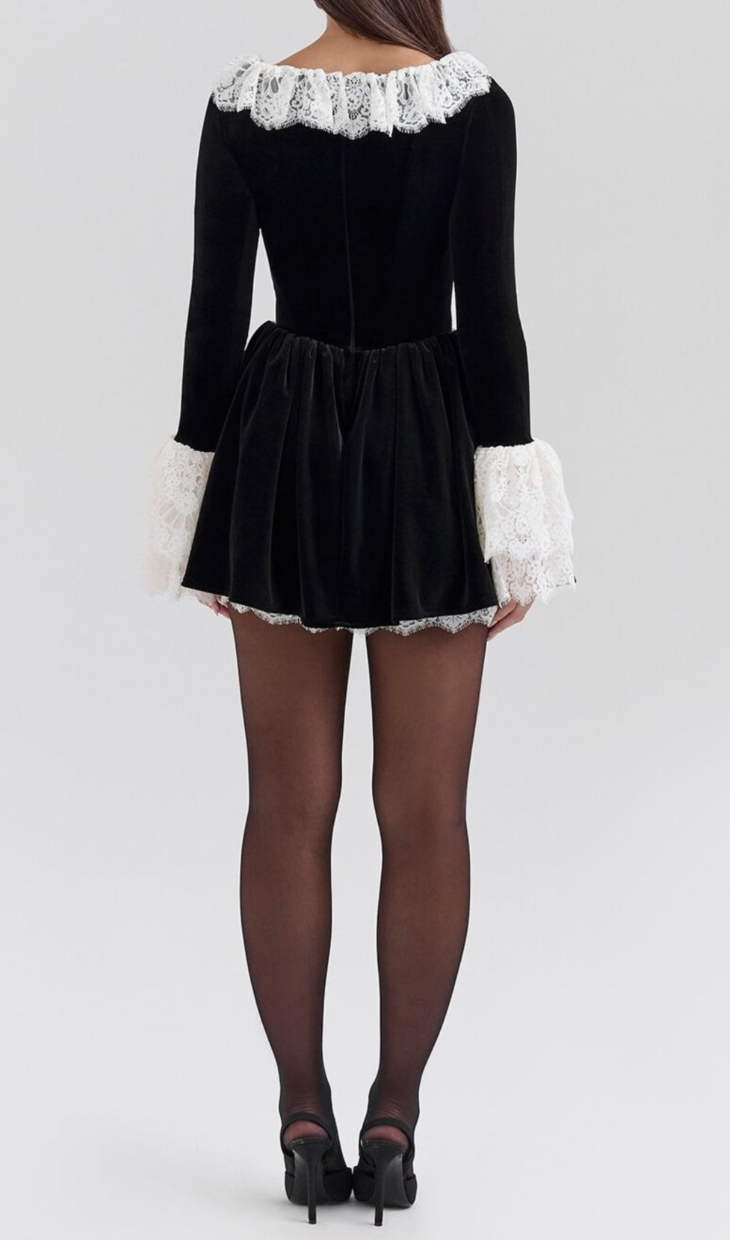 Coy Black Long Sleeve Lace Velvet Mini Dress