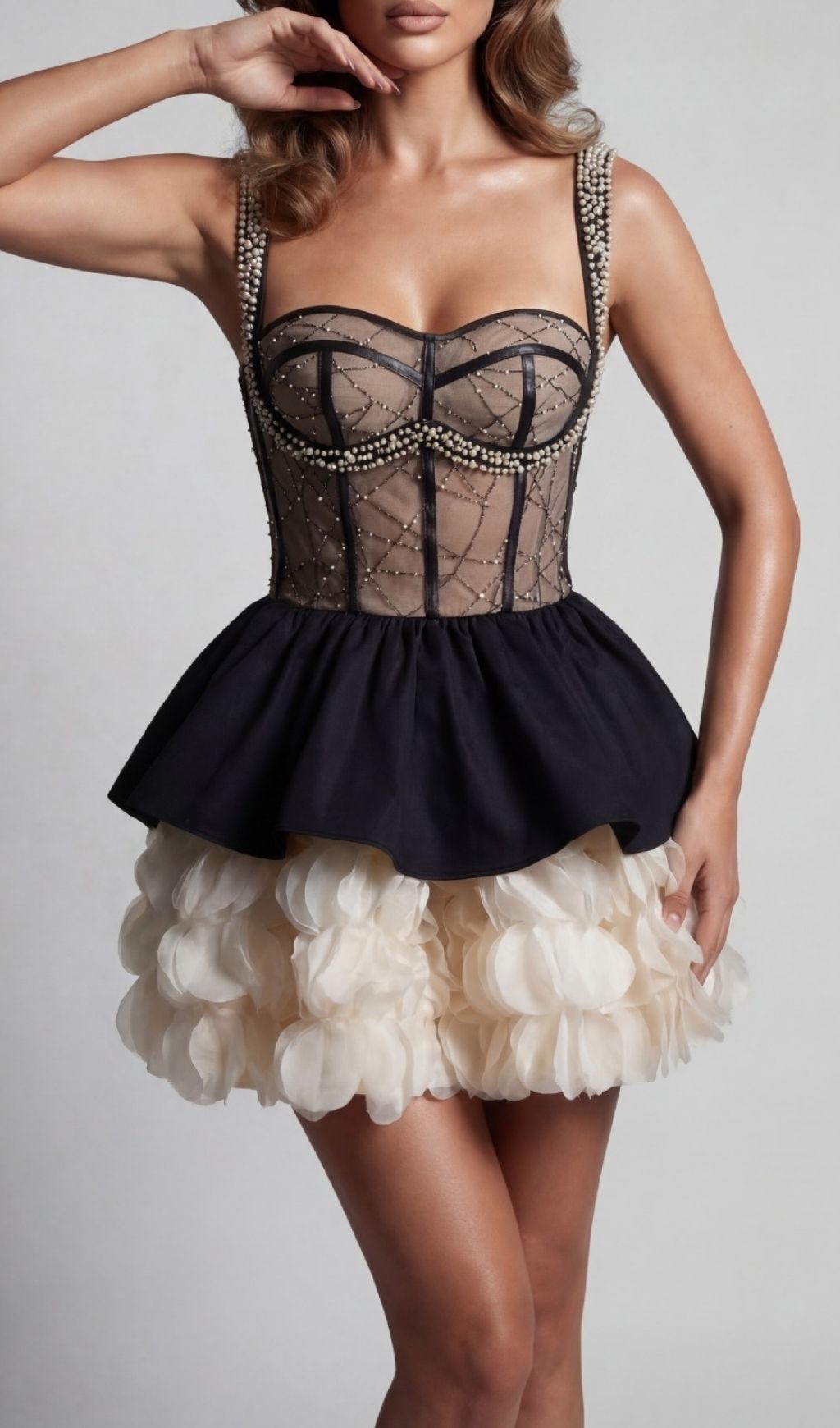 Keagan Glamorous Pearl & Petal Embellished Mini Dress