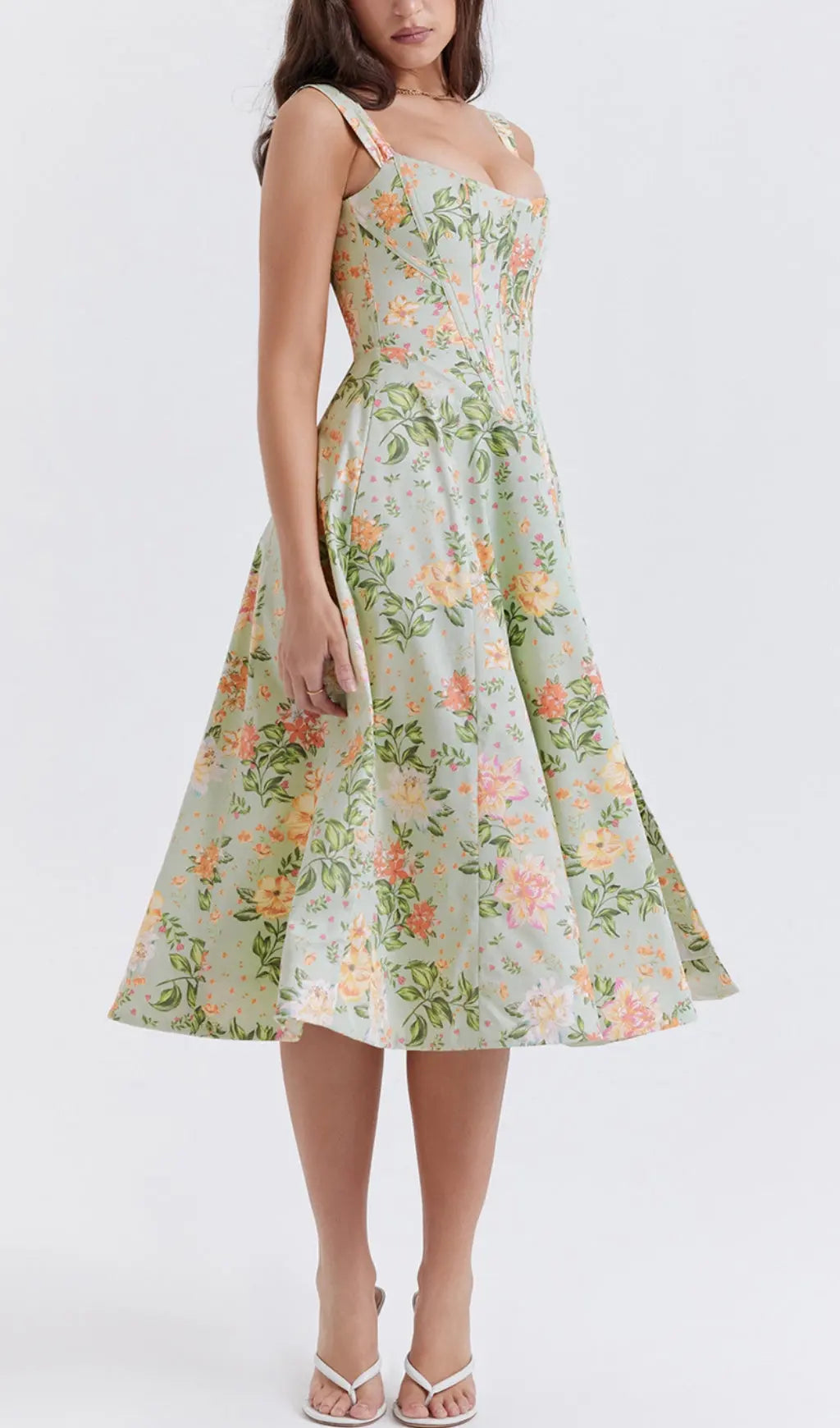 Light Jade Print Midi Sundress