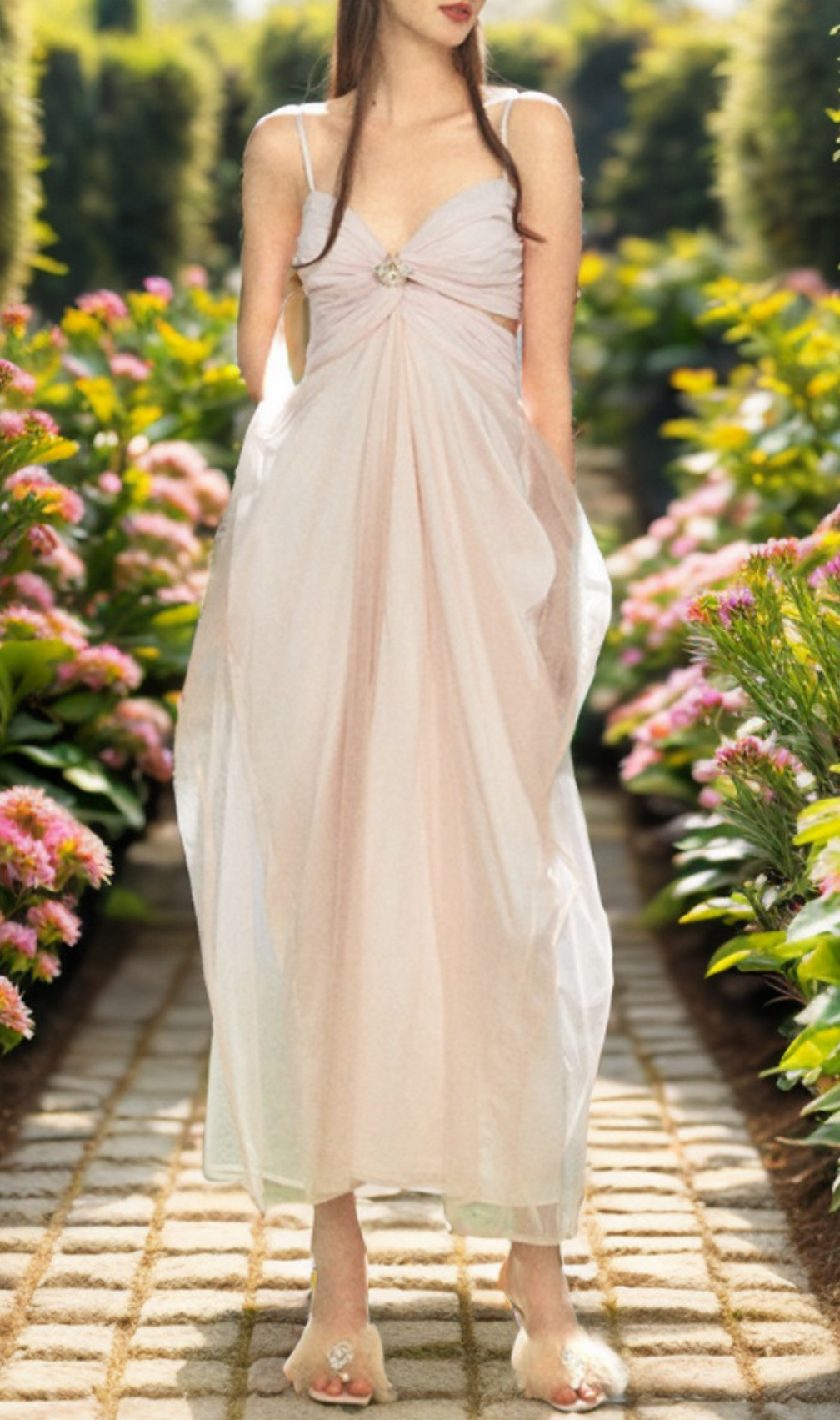 Danica Pink Mesh Strappy Maxi Dress