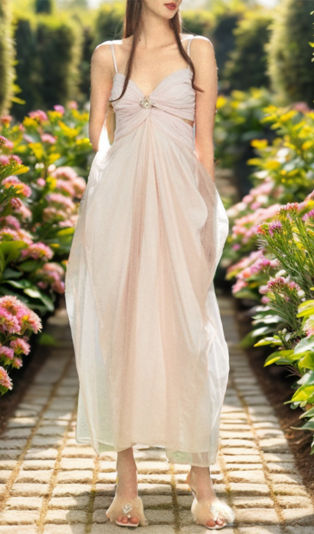 Danica Pink Mesh Strappy Maxi Dress