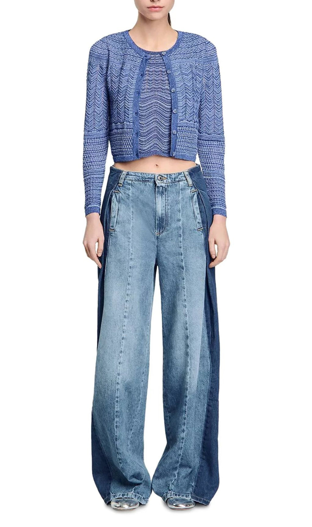 Glitter Crewneck Cardigan Sweater