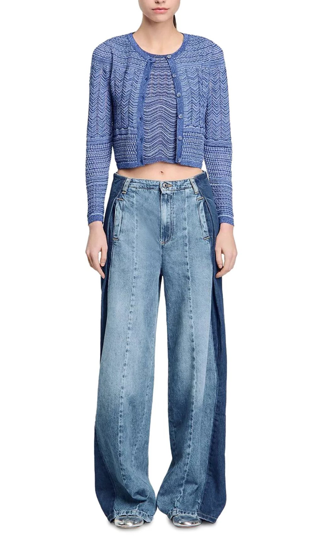 Glitter Crewneck Cardigan Sweater