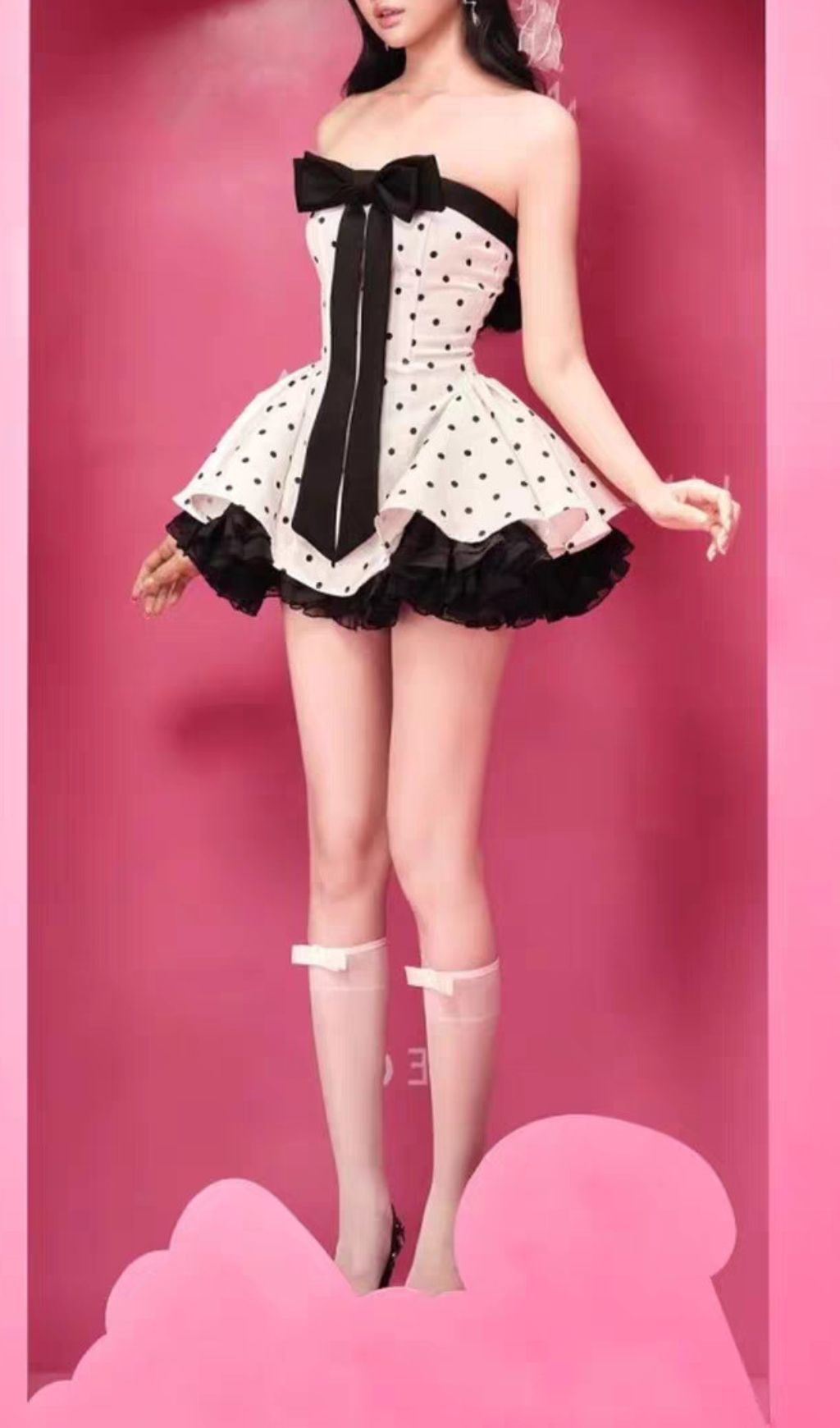 Iola Chic Polka Dot Strapless Mini Dress with Statement Bow