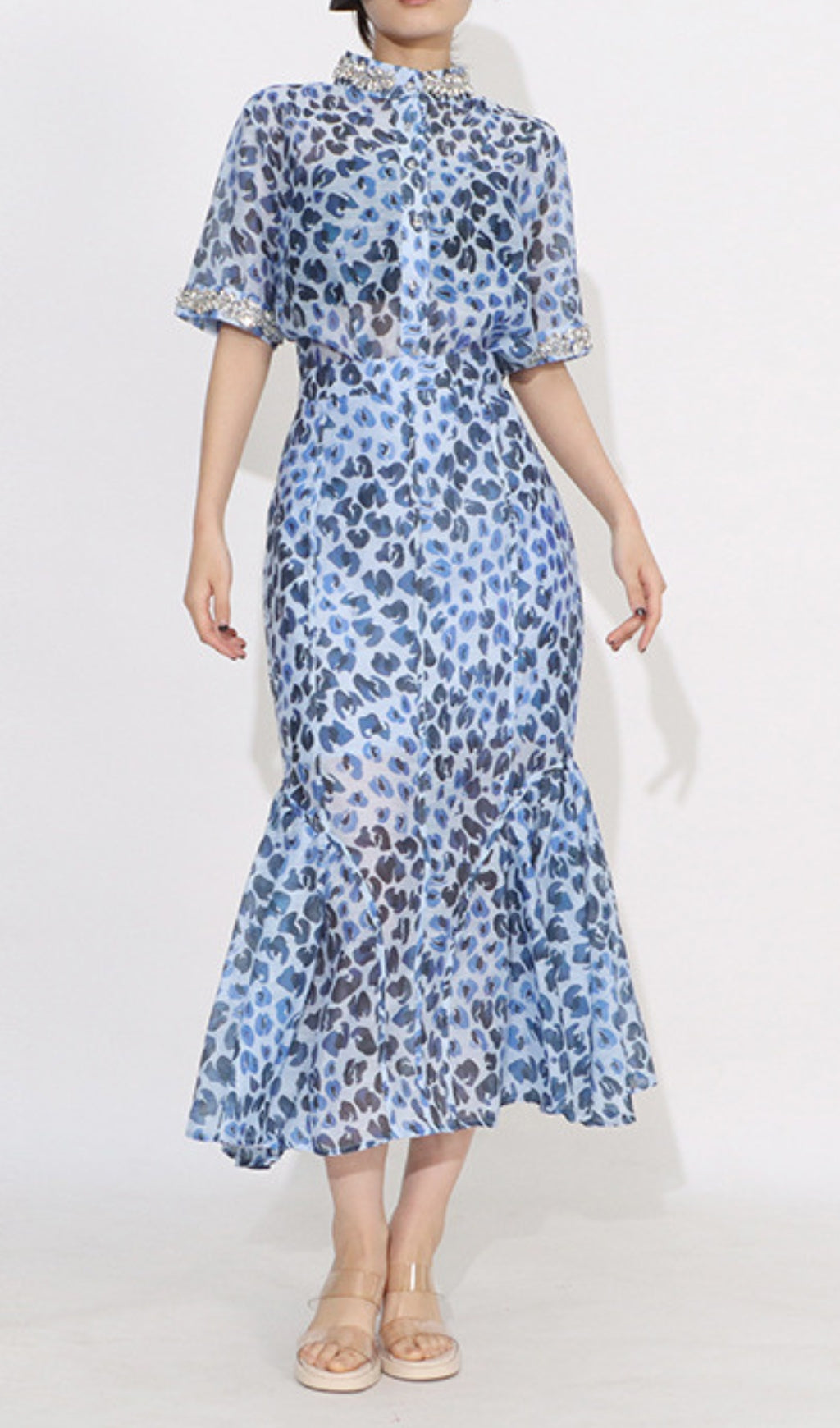 Dympna Blue Printed Diamond Midi Dress