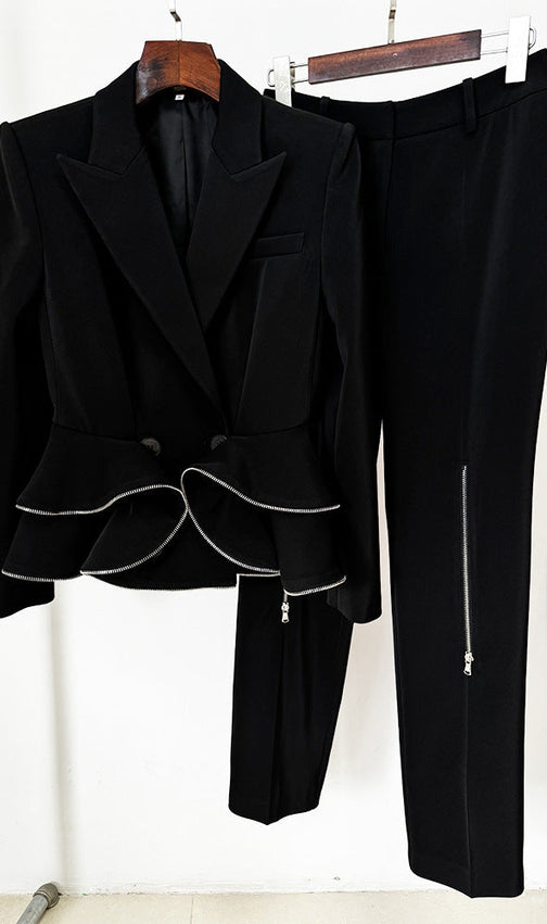 Brigitte Black Ruffle Jacket & Pants