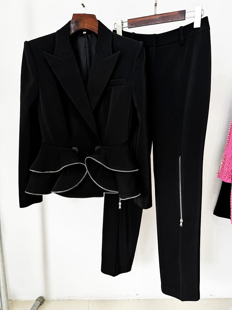 Brigitte Black Ruffle Jacket & Pants