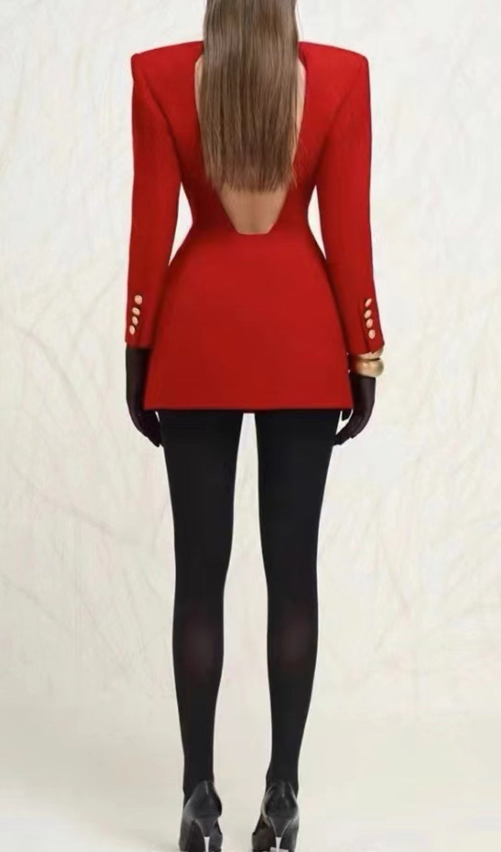 Dana Red Deep-V Diamante Backless Blazer