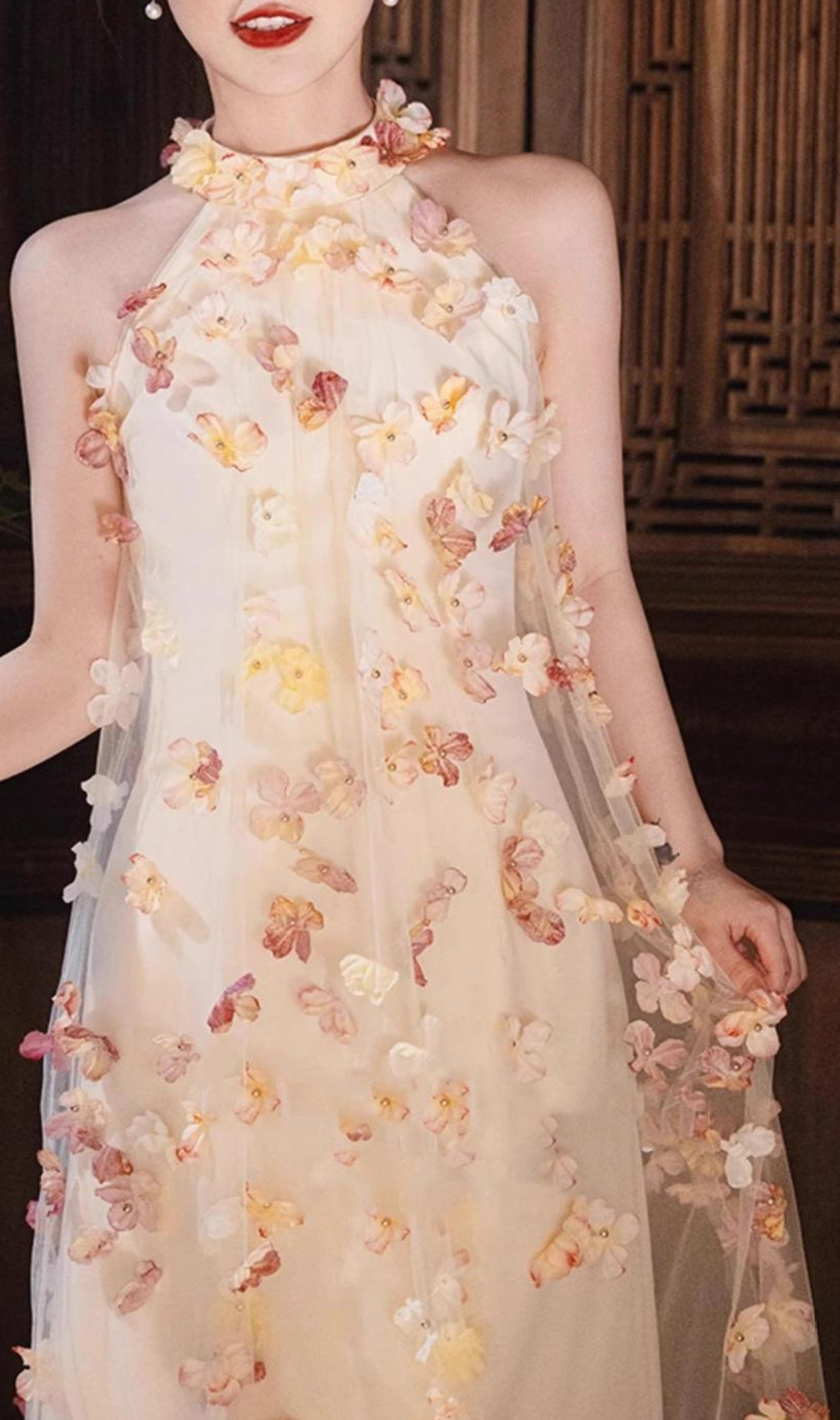 Brecken Flower Halter Mesh Maxi Dress