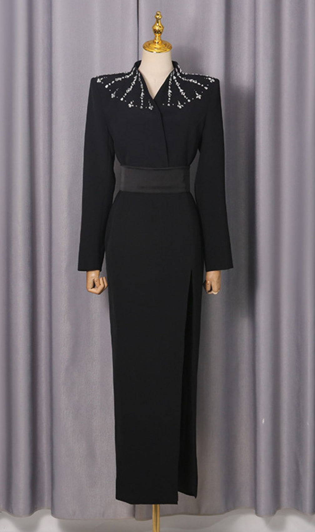 Ivonne Black Diamante Long Sleeve Maxi Dress - Gala & Red Carpet Ready