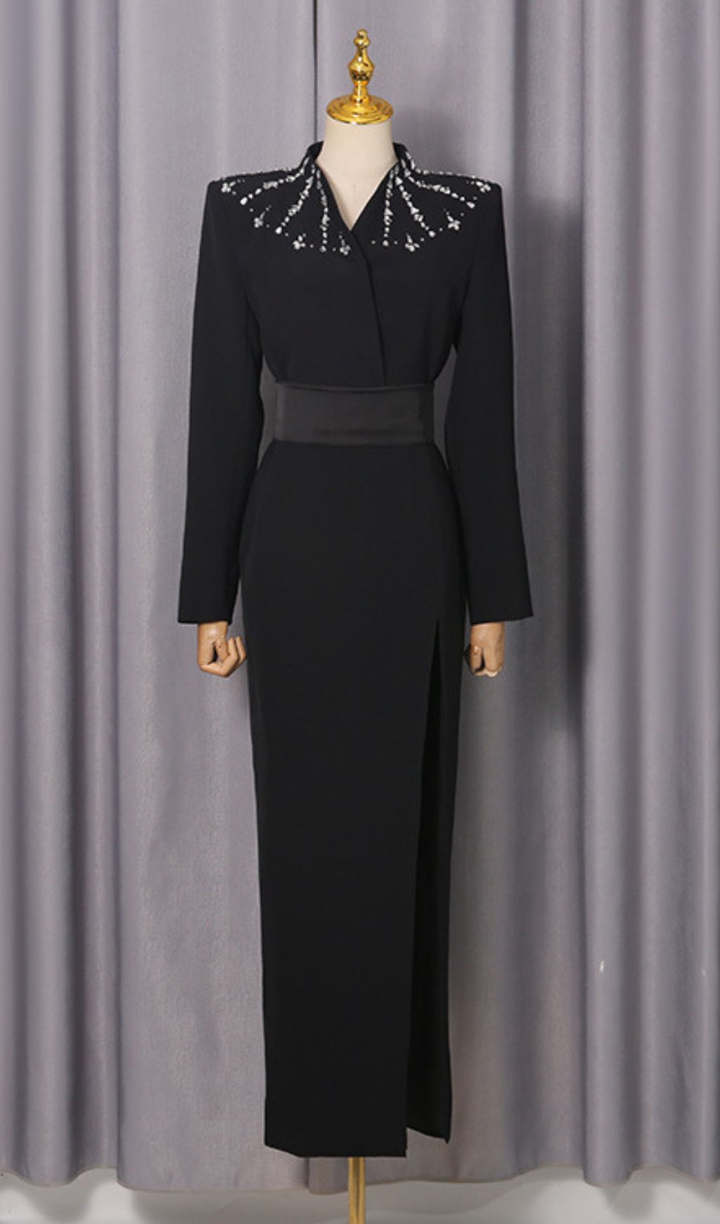 Ivonne Black Diamante Long Sleeve Maxi Dress - Gala & Red Carpet Ready