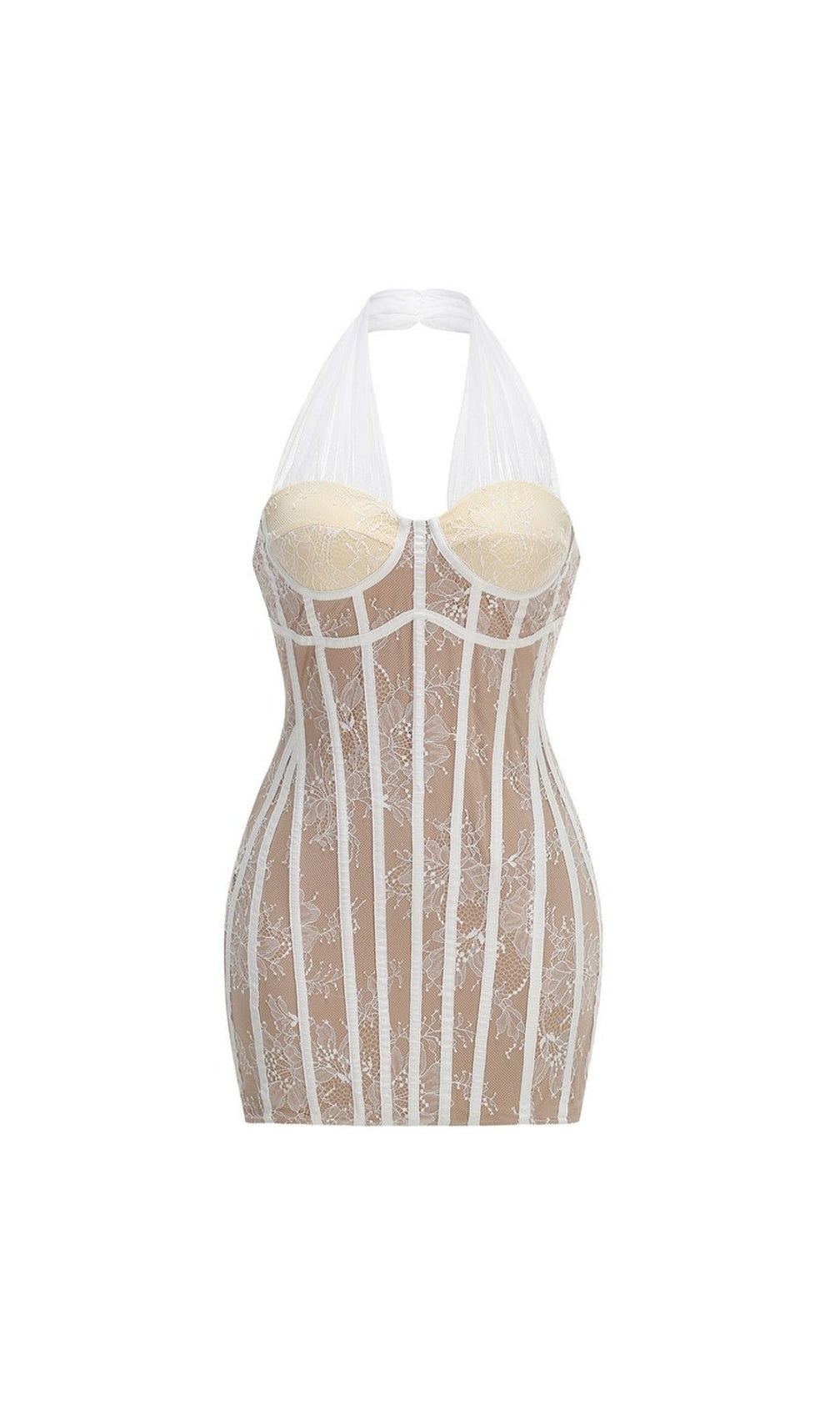 Kena White Halter Lace Corset Mini Dress | Bodycon Party & Date Night