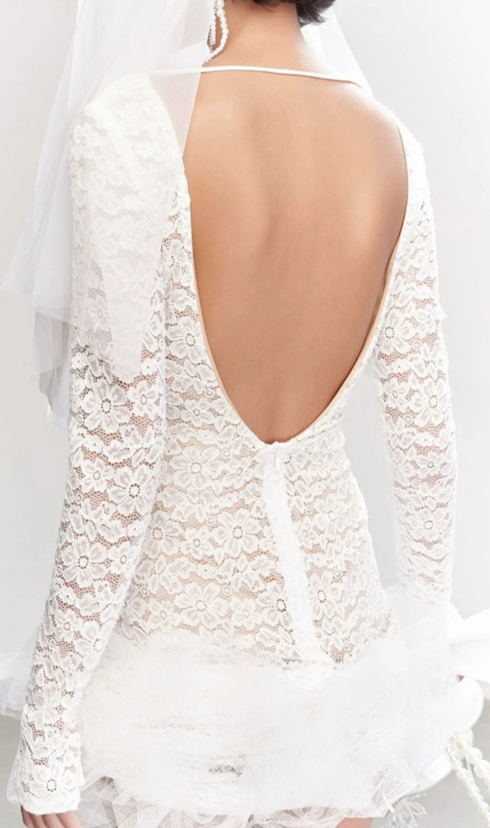 Dena White Lace Long Sleeve Mini Dress