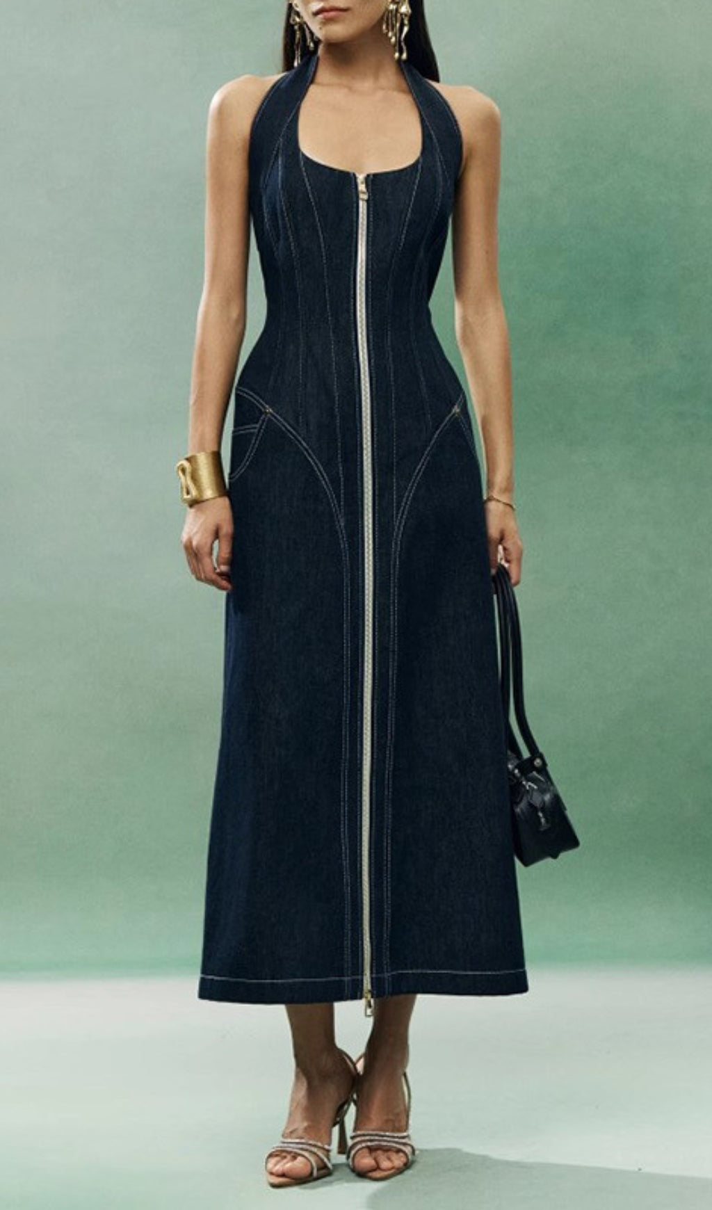 Everlee Halter Denim Midi Dress