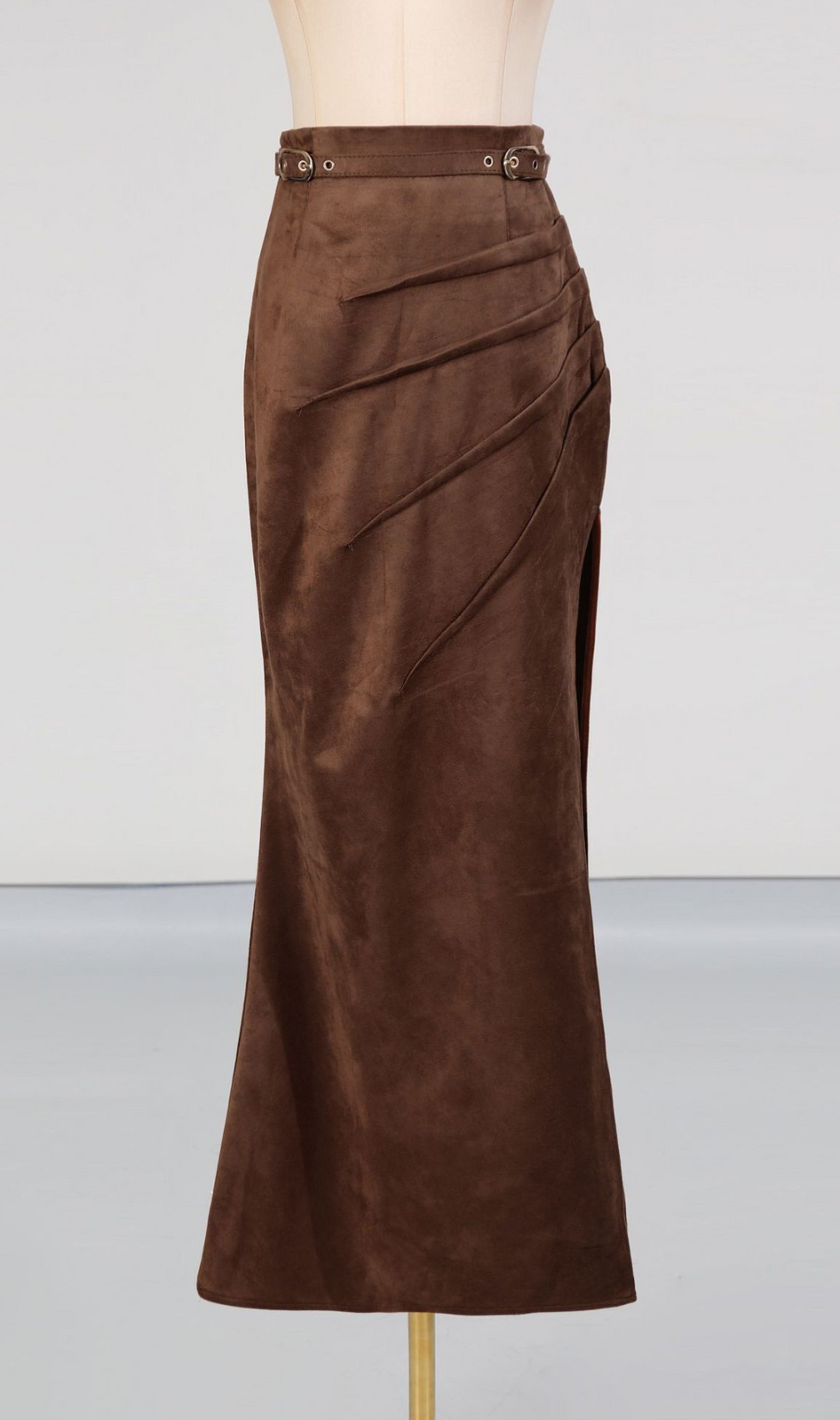 Giovana Brown Ruched Slit Maxi Skirt
