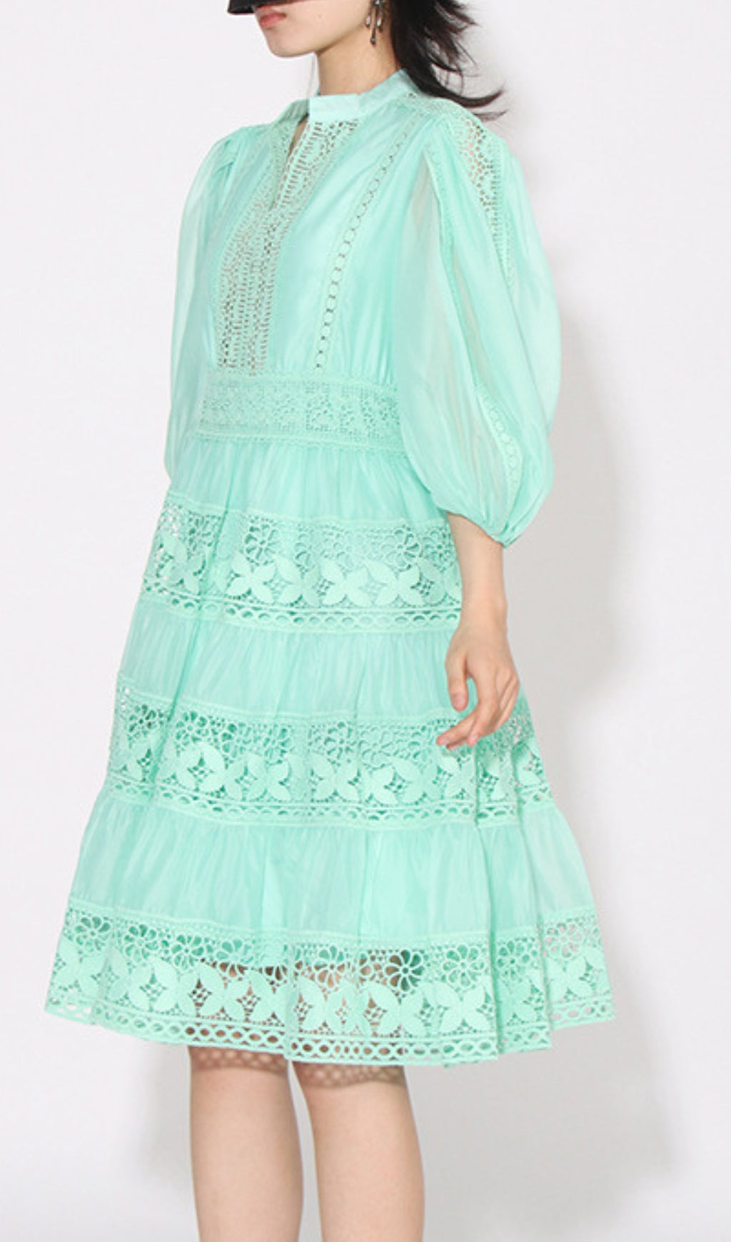 Astrea Puff Sleeve Embroidery Mini Dress