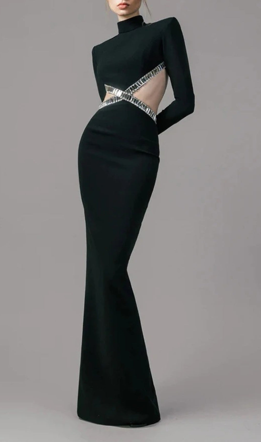 Annika Crepe Gown With Crystal Cutouts