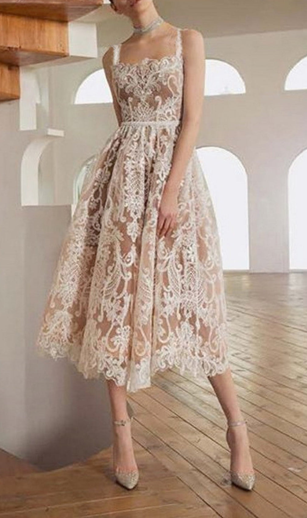 Anouck Lace Embroidery Midi Dress