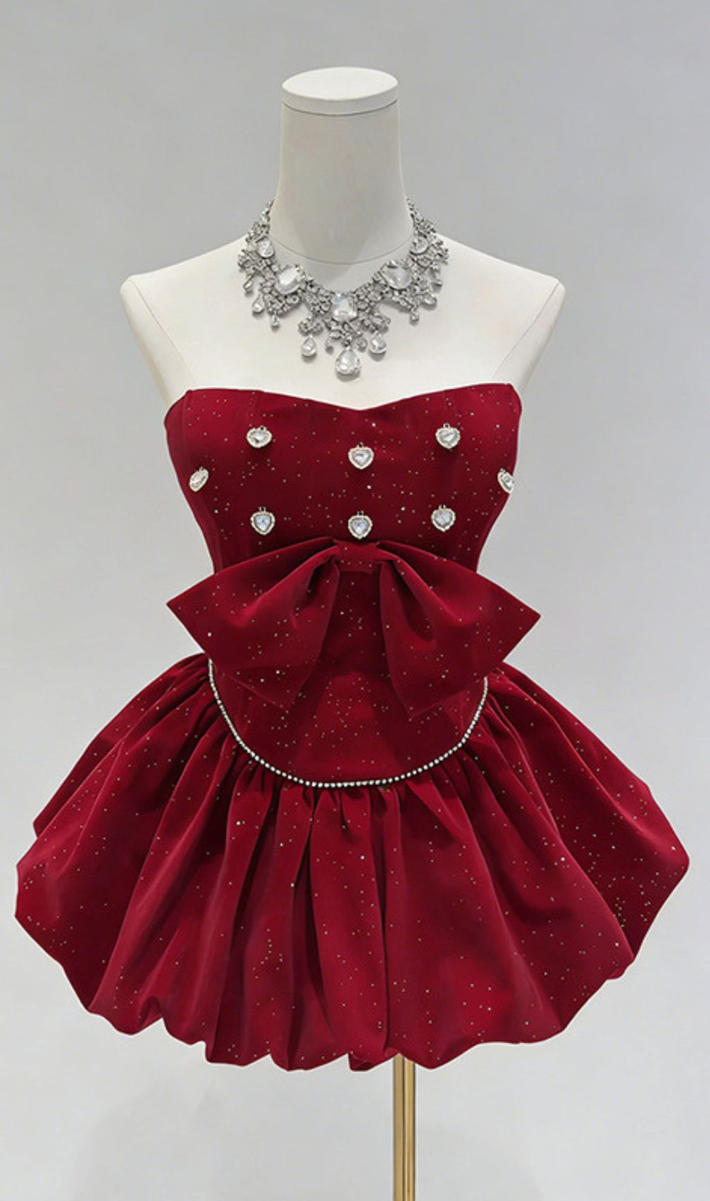 Jioni Glamorous Red Velvet Strapless Mini Dress - Sparkle & Bow