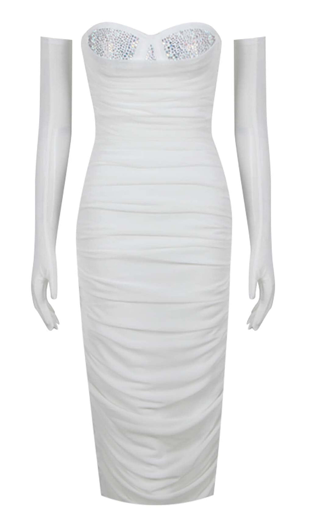 Ruched Bandeau Midi Dress In White