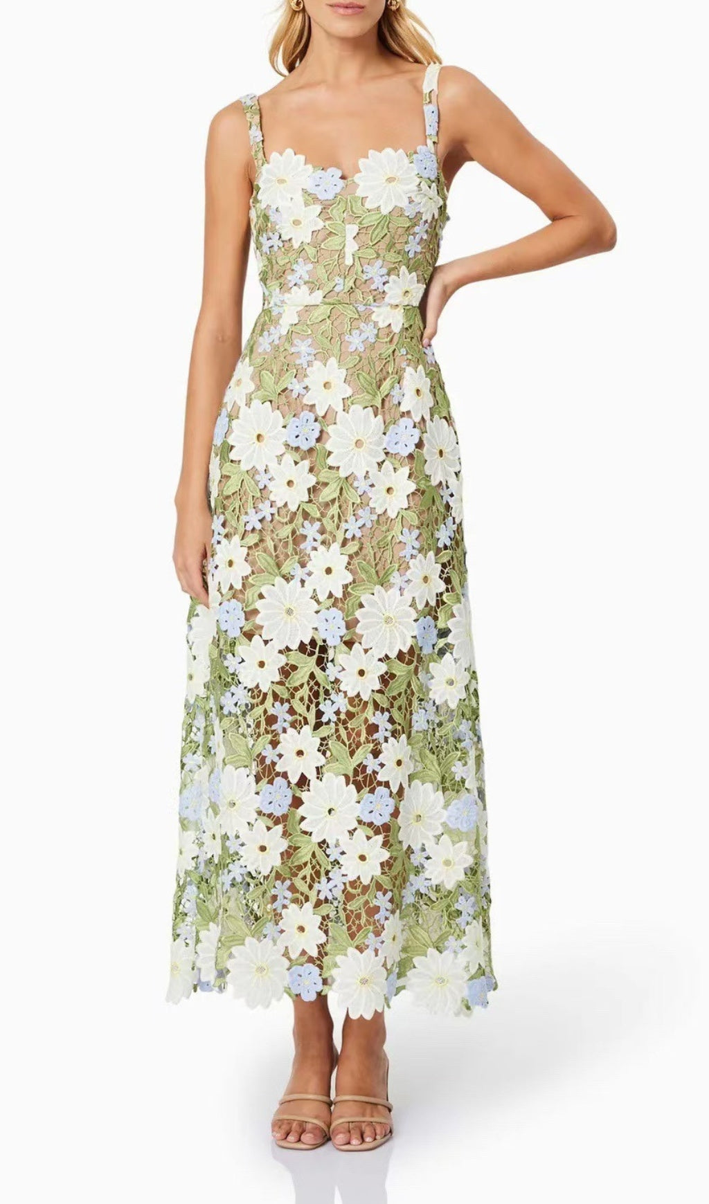 Diablo Green Strappy Flower Maxi Dress