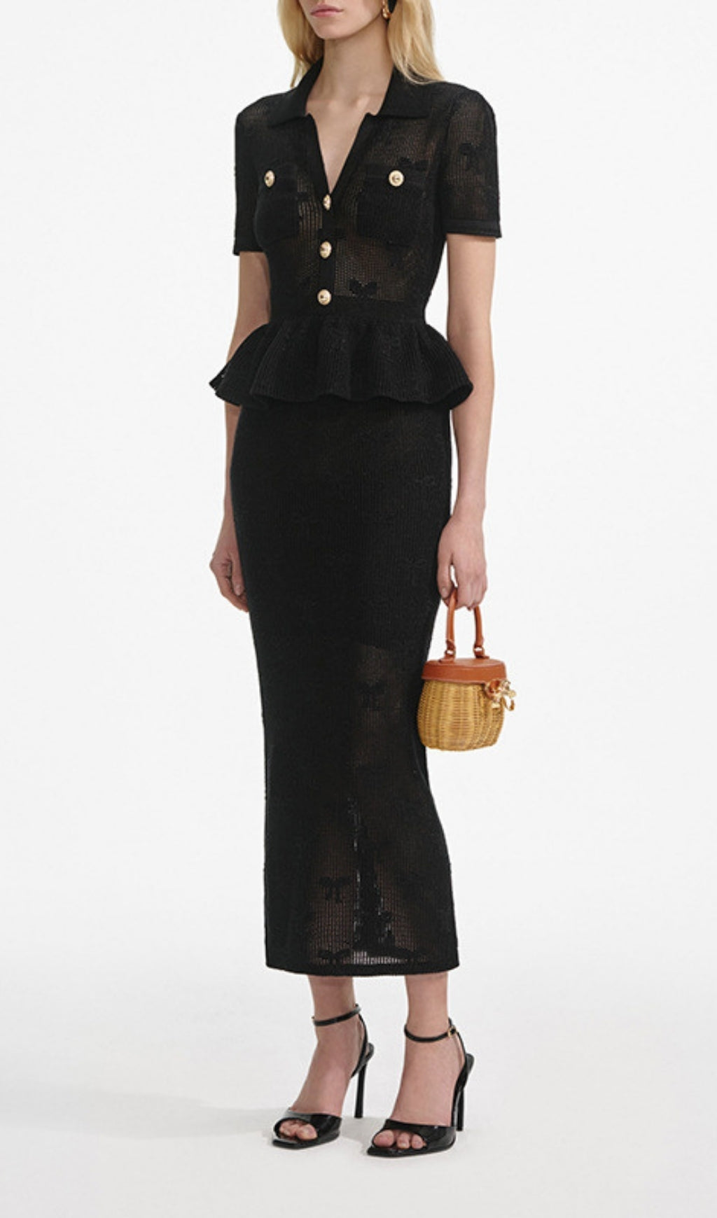 Elitia Black V-Neck Ruffle Midi Dress