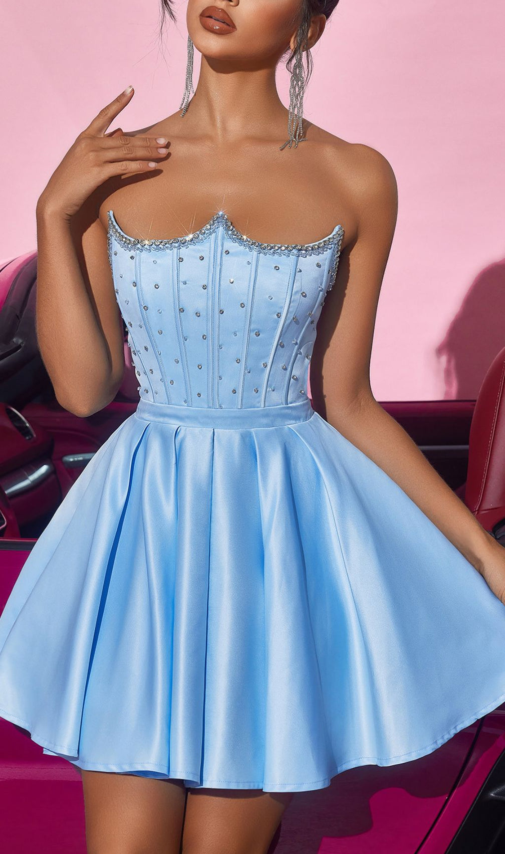 Josephus Dazzling Blue Strapless Embellished Corset Mini Dress