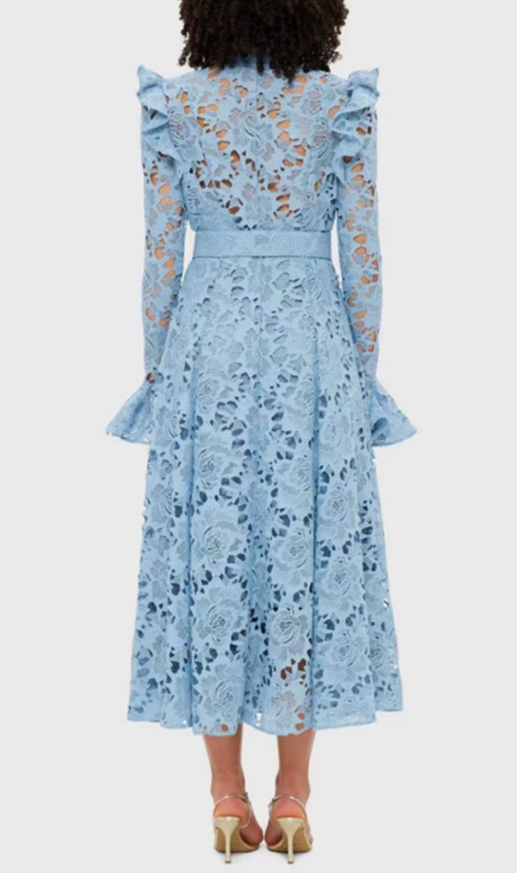Elea Blue Embroidery Long Sleeve Midi Dress
