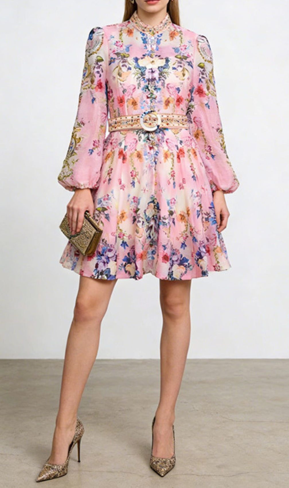 Jalila Pink Floral Print Long Sleeve Mini Dress - Vibrant & Chic