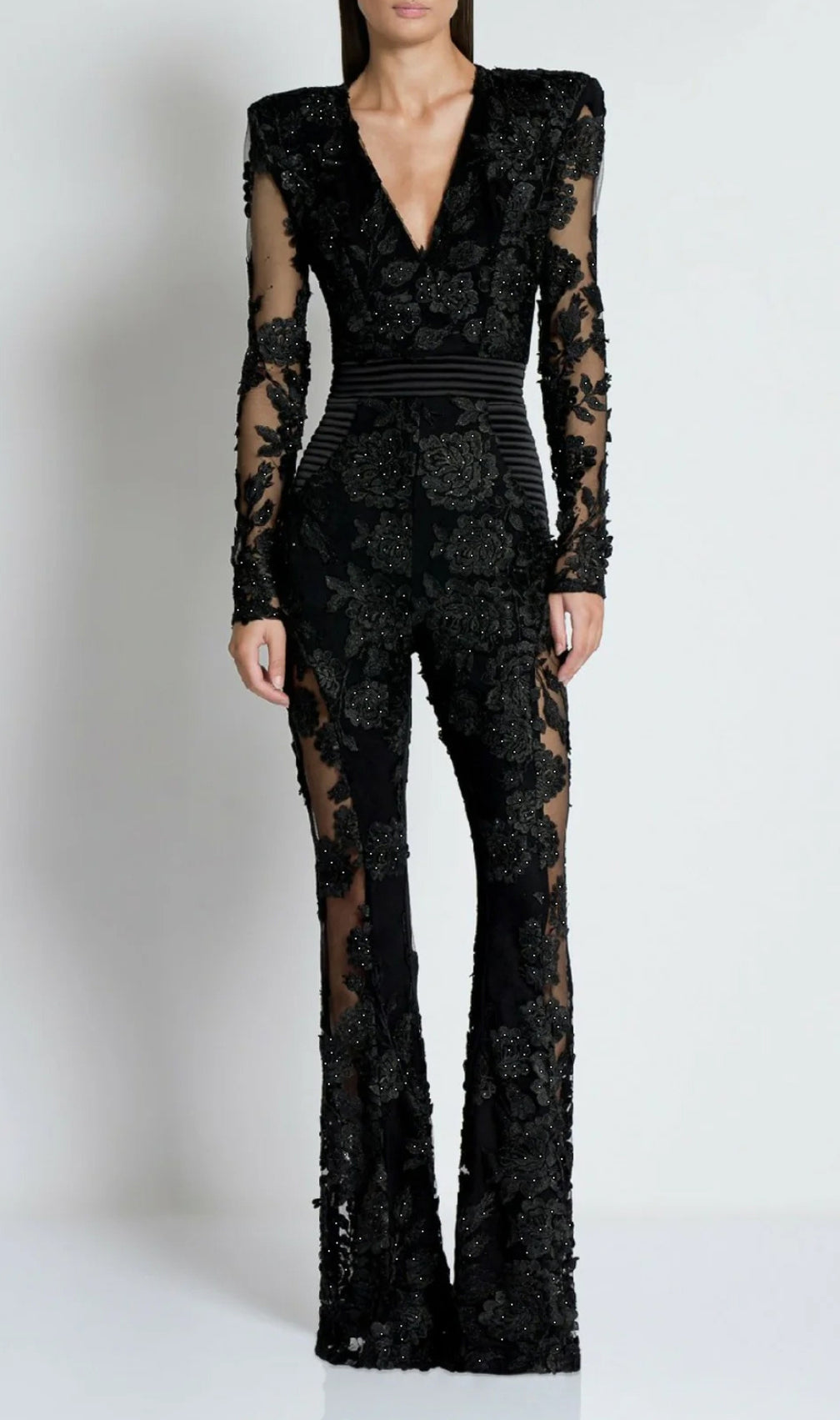 Cicada Black Deep-V Lace Jumpsuit