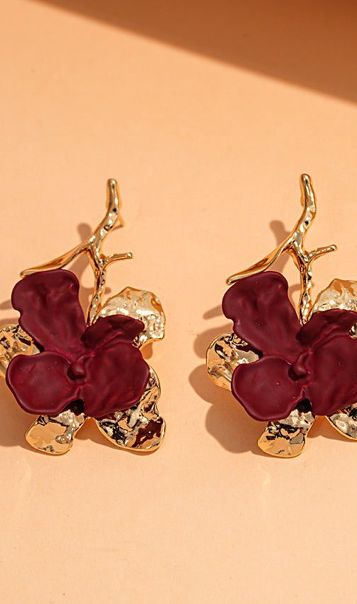 Jordynn Vibrant Fuchsia Bloom & Gold Dangle Earrings