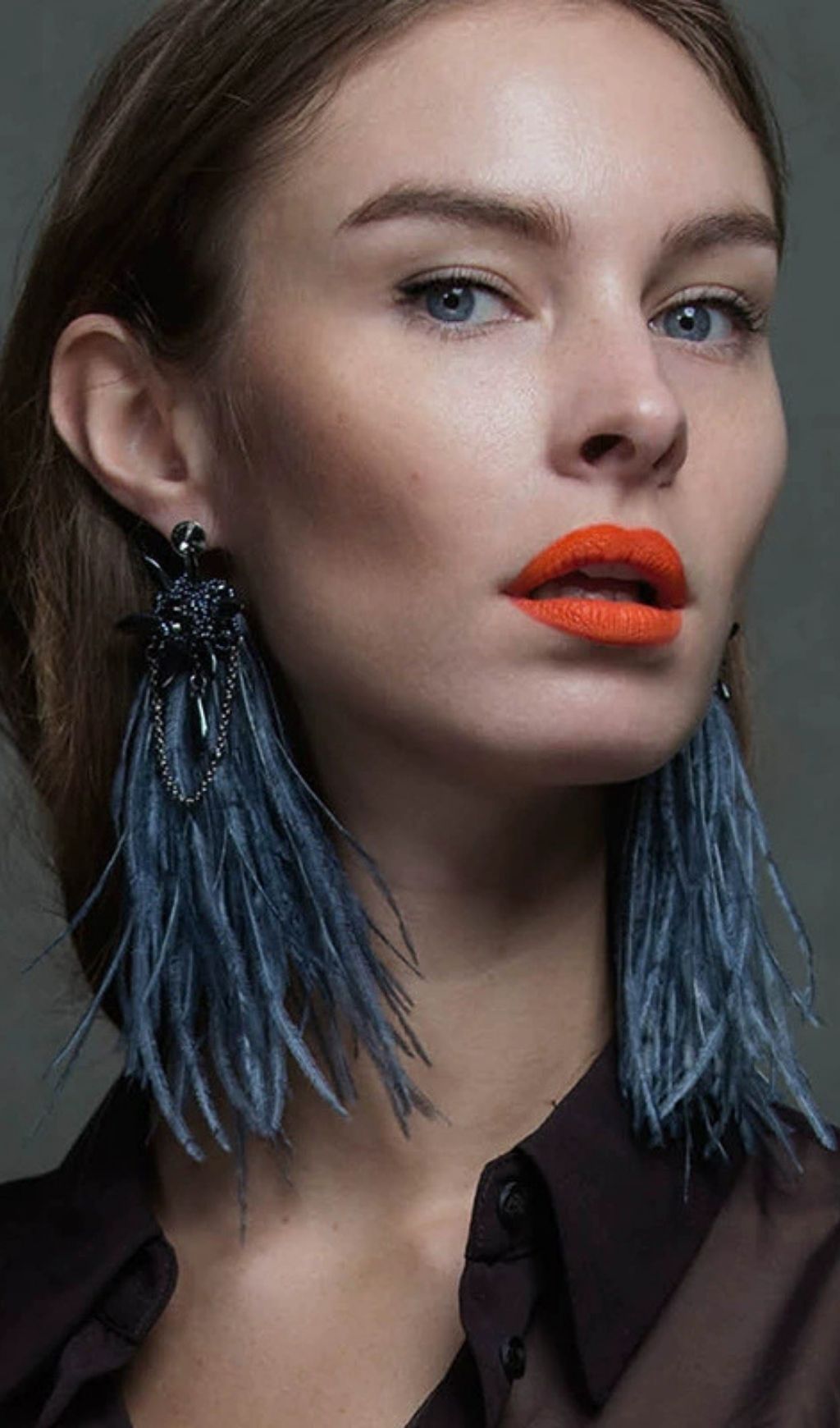 Katerine Dusty Blue Feather Statement Earrings | Boho Glam Dangles for Women