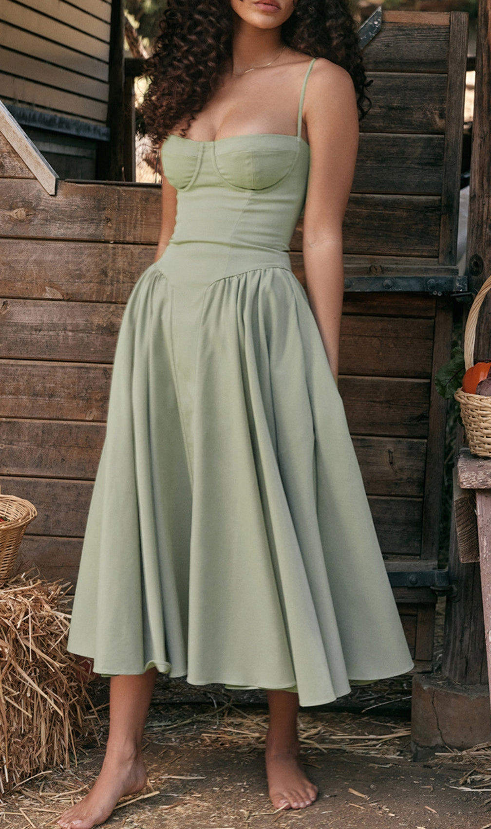 Dextra Green Strappy Midi Dress