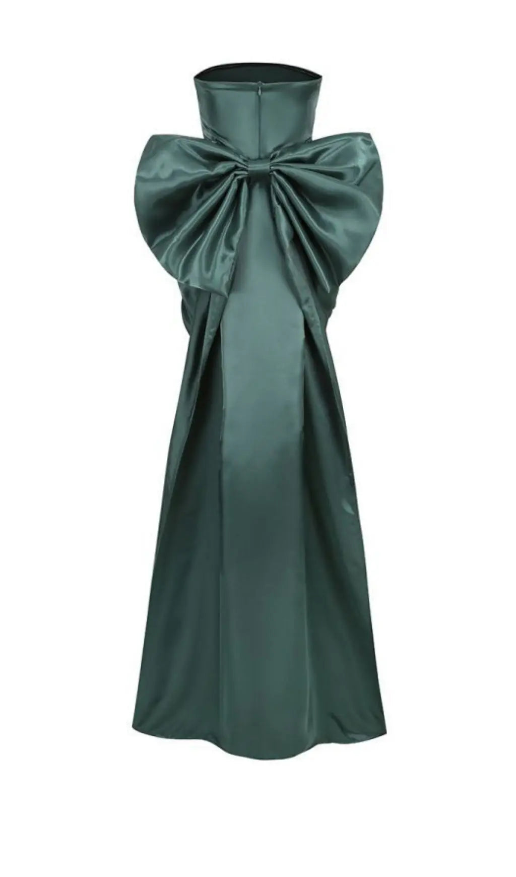 Akilina Emerald Green Strapless Bow Back Mini Dress with Detachable Train