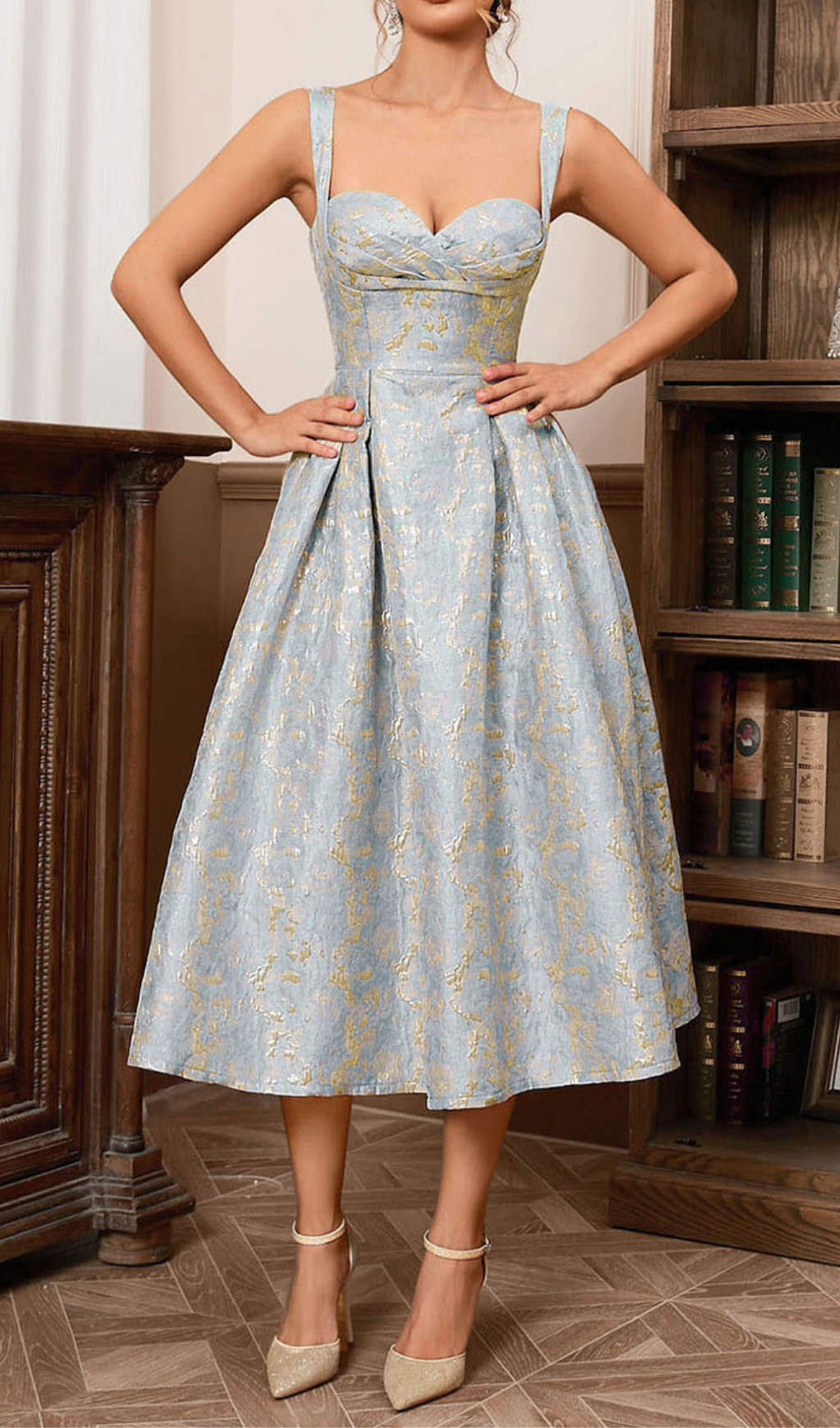 Avon A Line Midi Dress Gold Aqua