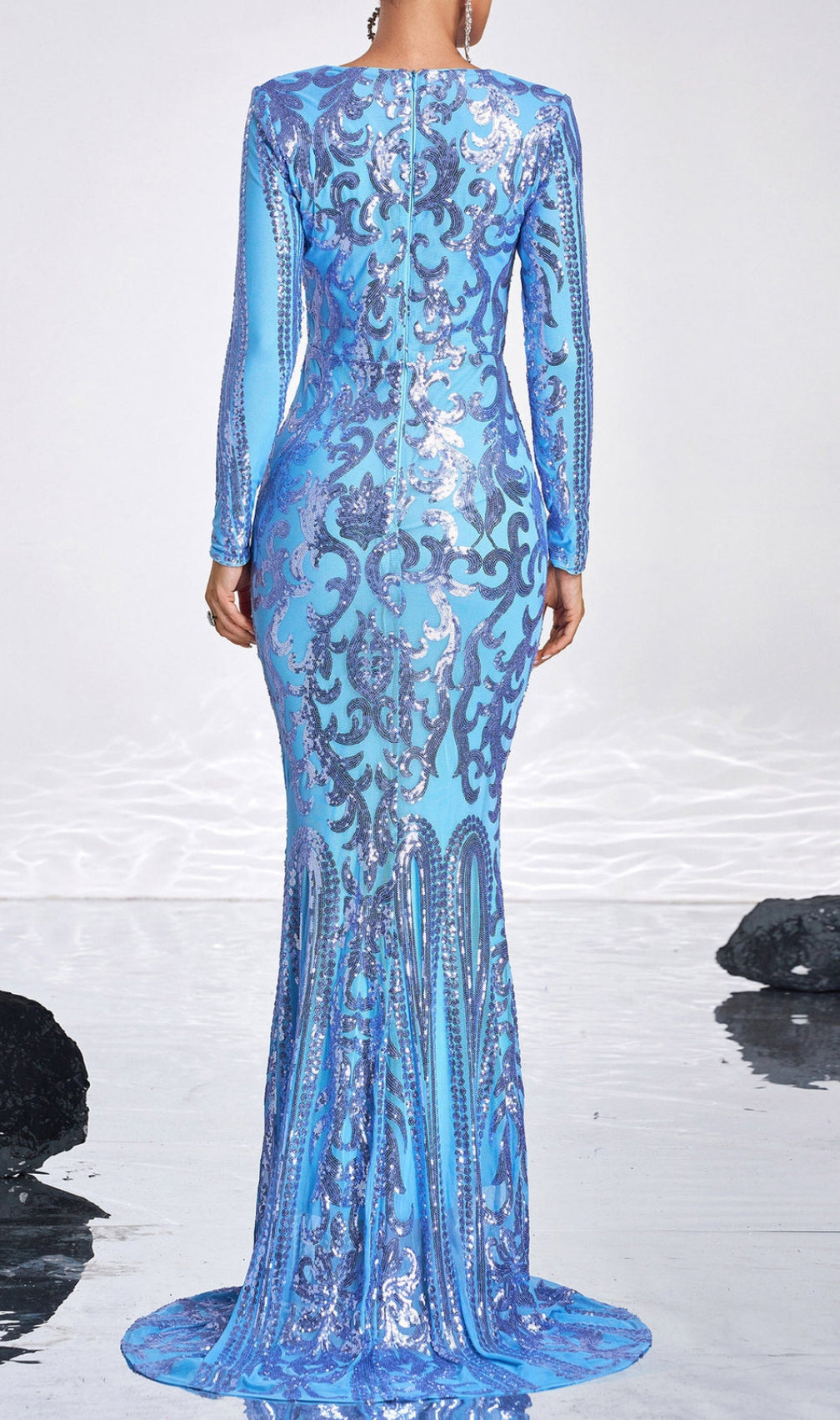 Carna Long Sleeve Sequin Gown