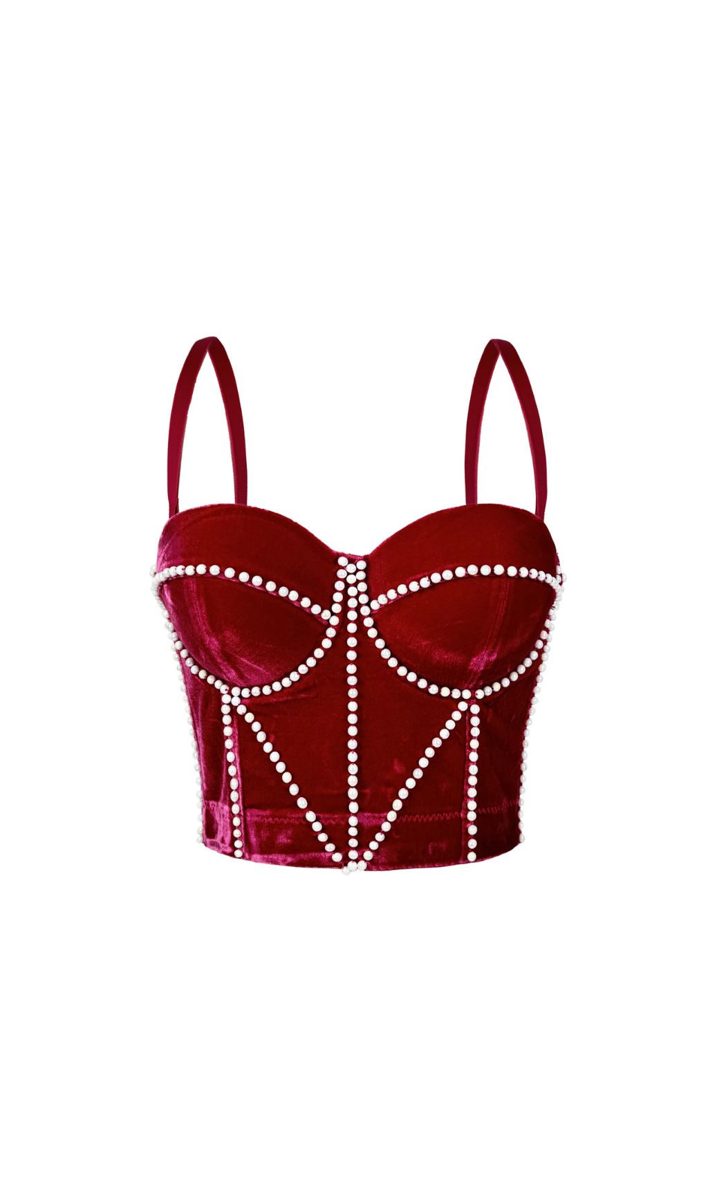 Jade Velvet Pearl Bustier Crop Top