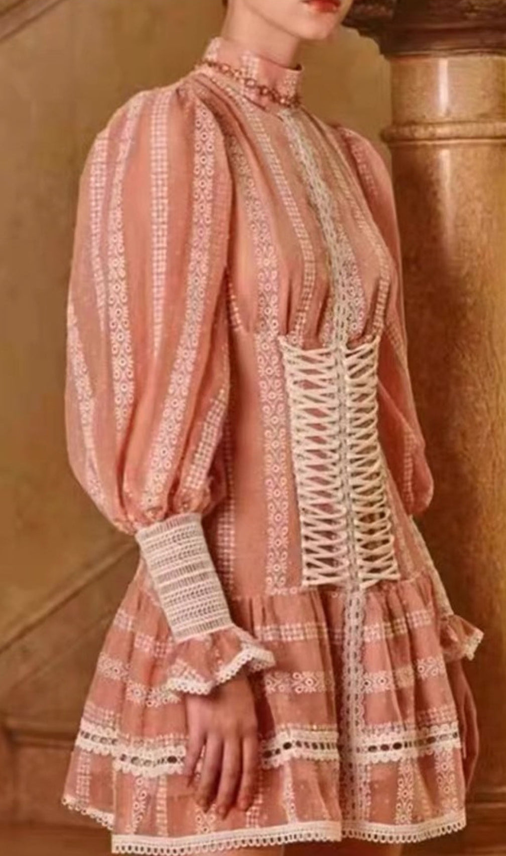 Flouncy Ruffles Short Corset Dress In Pink