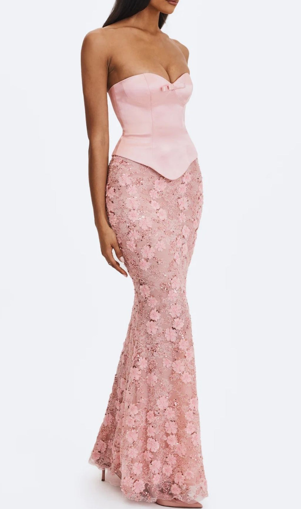 Elegant Kerith Pink Floral Strapless Maxi Dress | Prom & Formal Gown