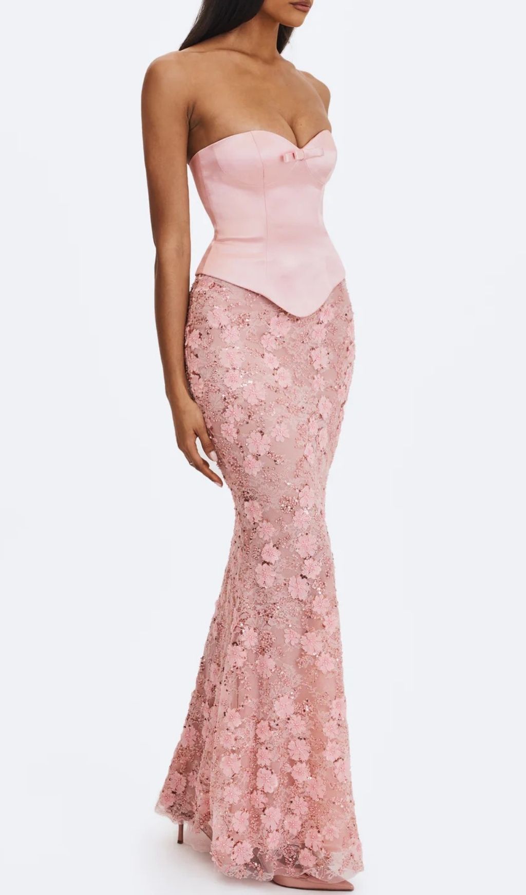 Elegant Kerith Pink Floral Strapless Maxi Dress | Prom & Formal Gown
