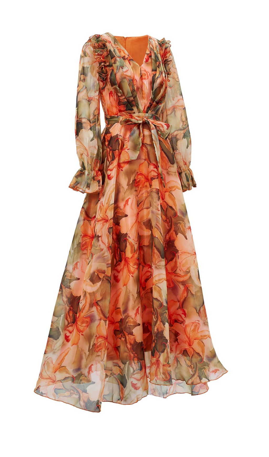Fenicia Orange Floral Printed Maxi Dress