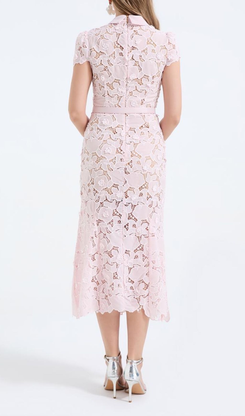 Kennita Pink Floral Lace Midi Dress | Elegant & Romantic Occasion Wear