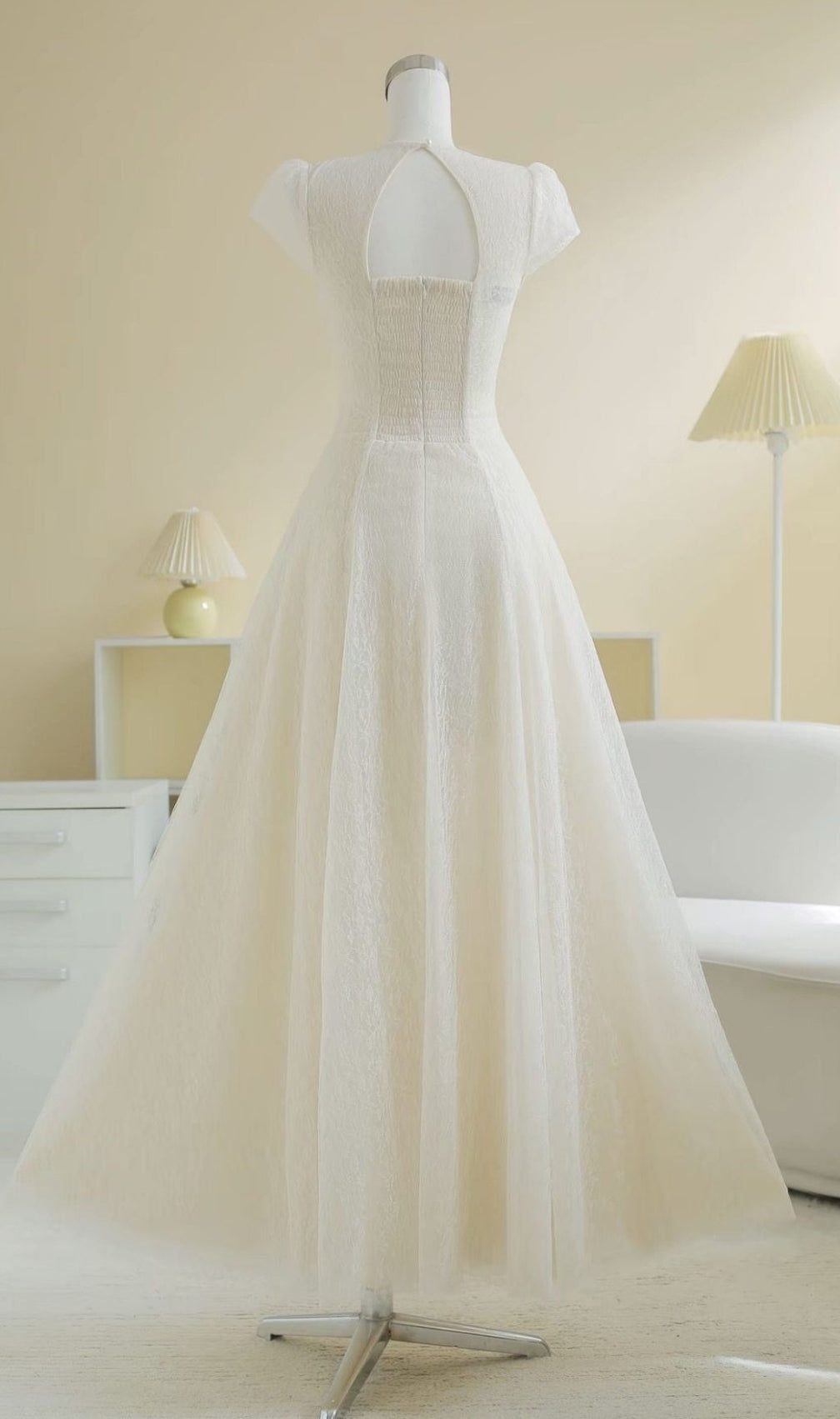 Kelsey Ethereal Cream V-Neck Mesh Maxi Dress