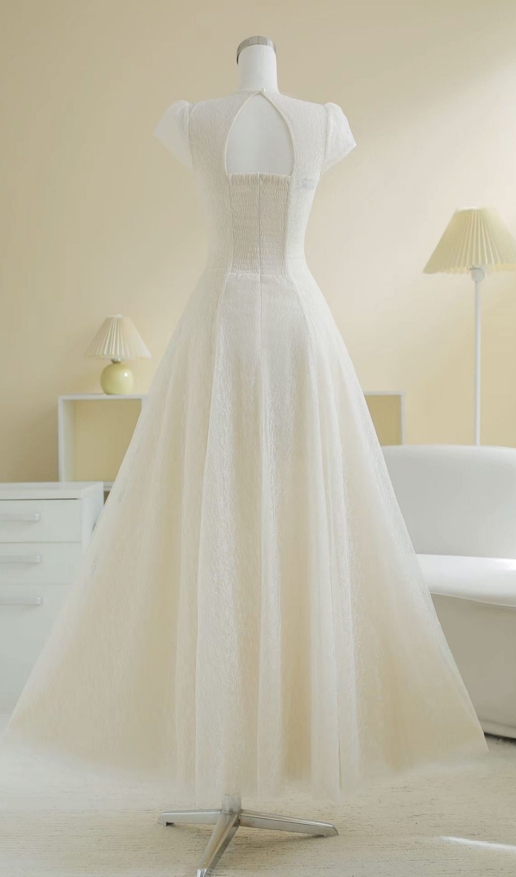 Kelsey Ethereal Cream V-Neck Mesh Maxi Dress