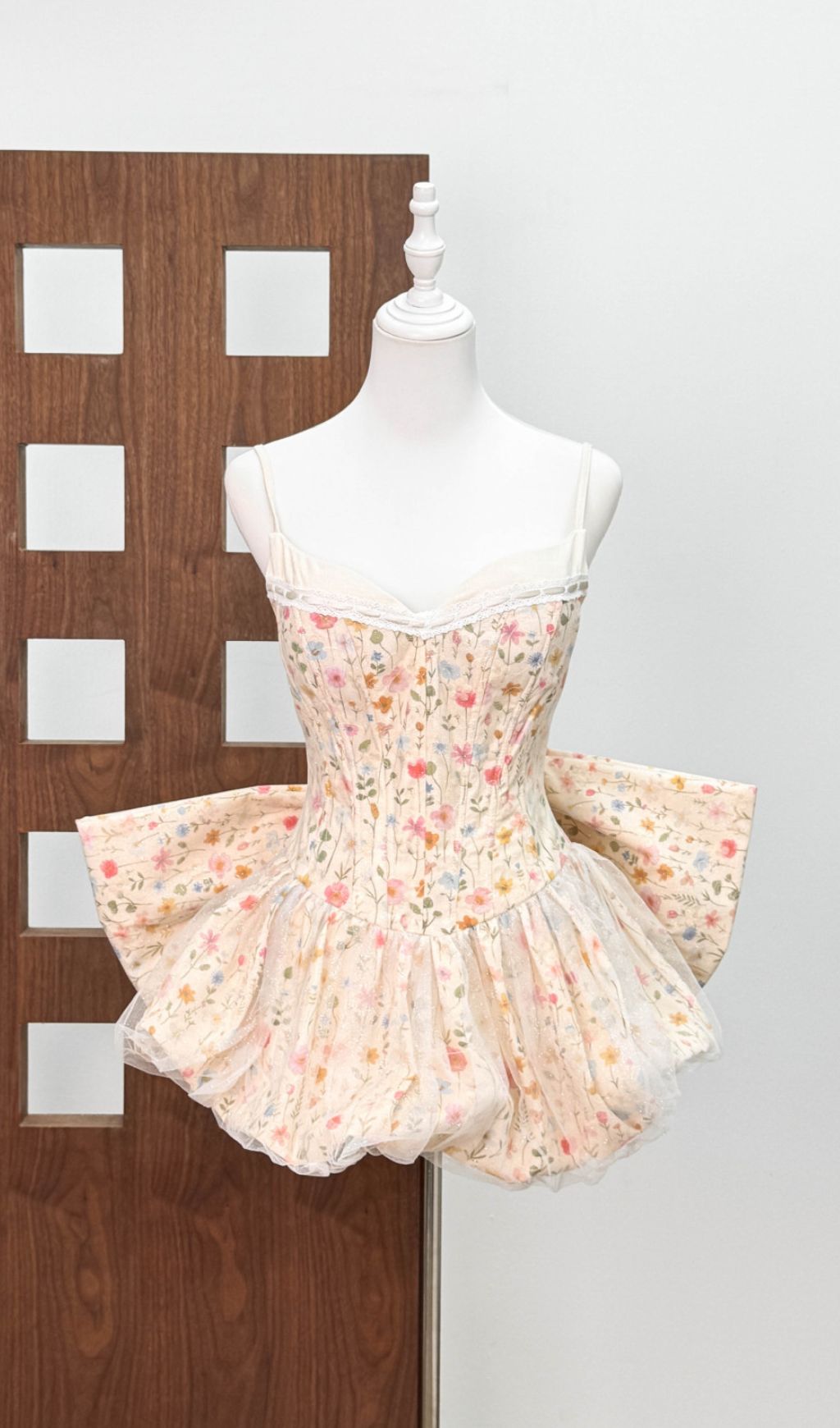 Jaylene Whimsical Floral Corset Mini Dress with Bow Back Detail