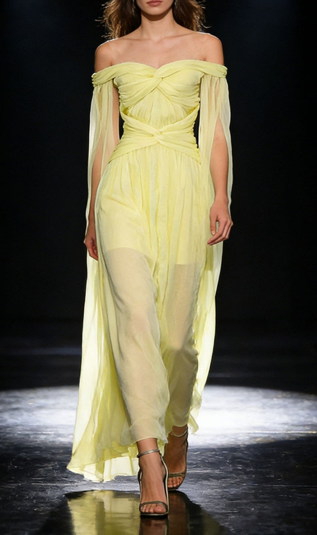 Keturah Radiant Yellow Off-Shoulder Ruched Maxi Dress