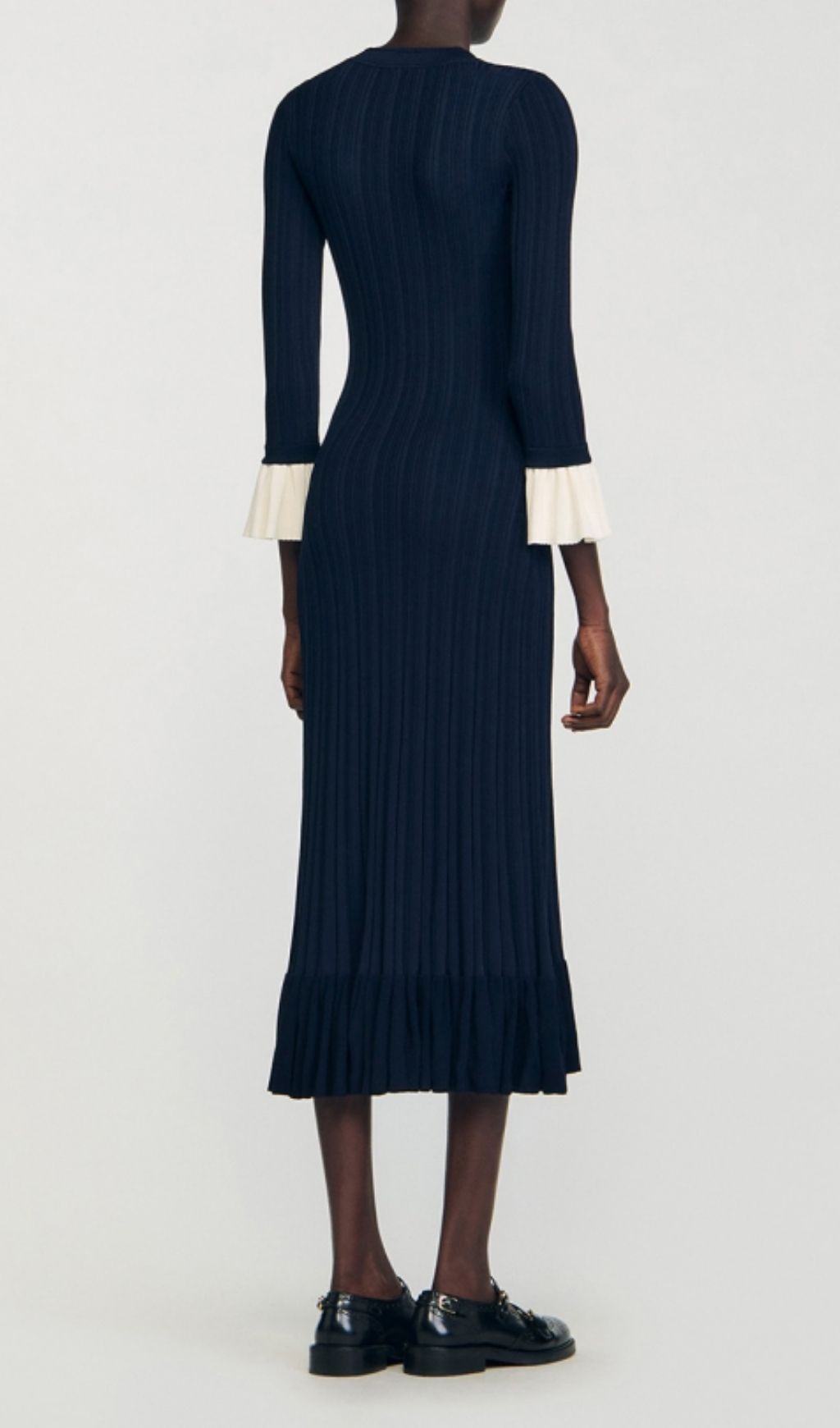Kayanna Luxe Ribbed Knit Midi Dress | Chic Ruffle Cuffs & Button Front