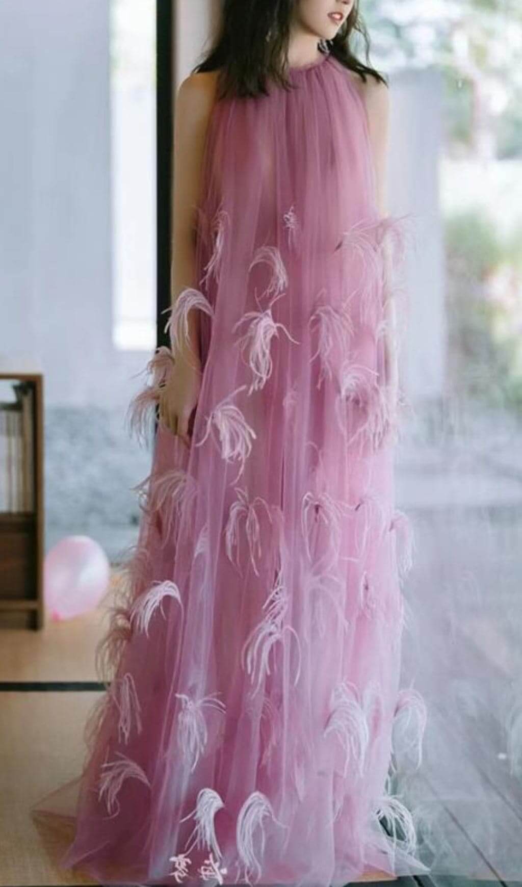 Bathsheba Feather Mesh Maxi Dress