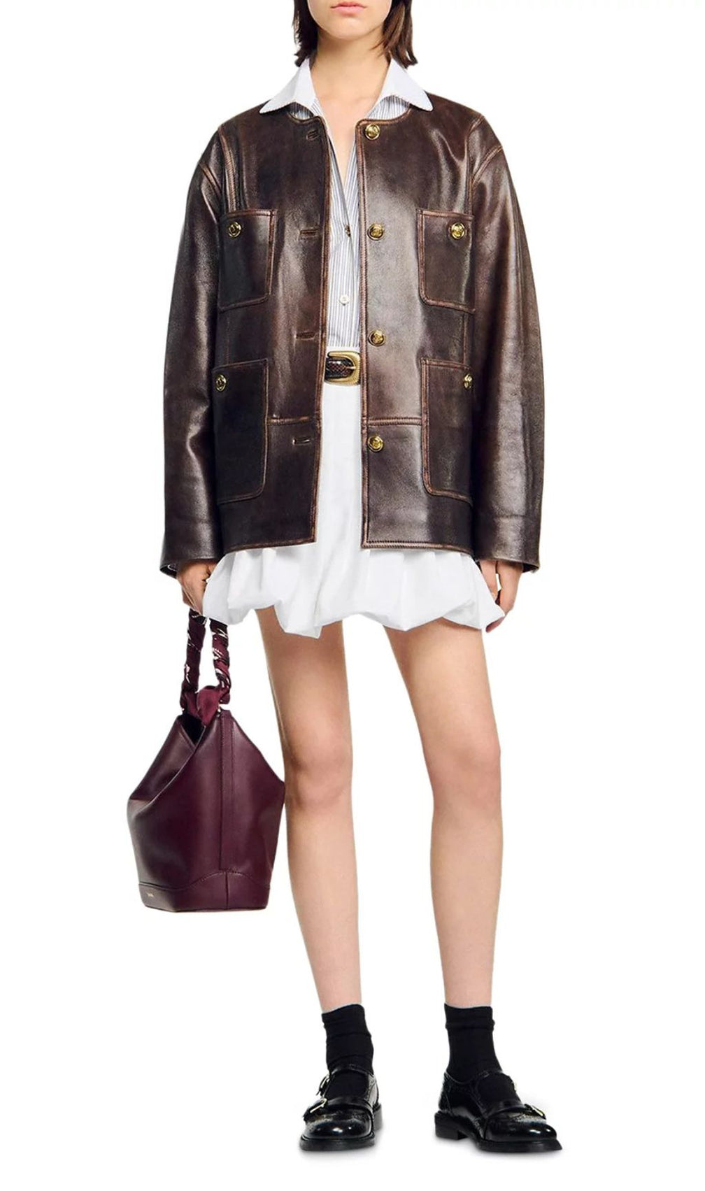 Women's Vintage Brown Distressed Leather Jacket | Relaxed Fit & Chic Style